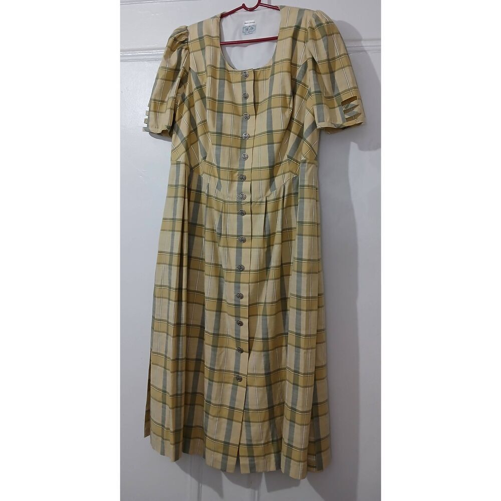 Vintage Plaid Yellow & Gray Maxi Dress